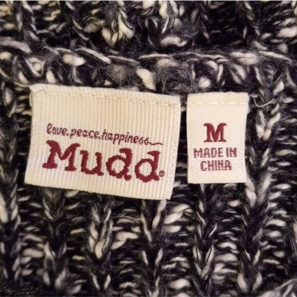Mudd Size M Juniors Sweater Black White Marbled Knit Hi-Lo Open Weave - Picture 9 of 11